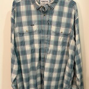 Poncho Teal Plaid Men's long sleeve casual Shirt